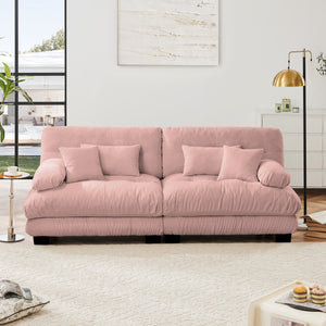 English Elm Cloud Chenille 2-Seater Sofa For Living Room - Plush Comfort, 2 Lumbar & 2 Throw Pillows, Pink W714S01007