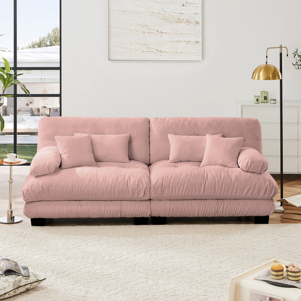 English Elm Cloud Chenille 2-Seater Sofa For Living Room - Plush Comfort, 2 Lumbar & 2 Throw Pillows, Pink W714S01007