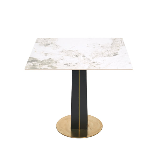 English Elm Modern Square Negotiation Table - Elegant White Sintered Stone Top With Black Legs & Gold Base W1535S00589