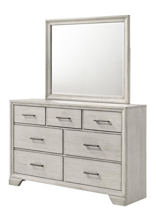 English Elm 1pc Five-Drawer Chest in White Mist Finish with Metal Knobs & Handles, Spacious Bedroom Storage Solution Antique White 62.5 L x 20.5 W x 41 H B011P228954