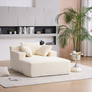 English Elm Oversized Corduroy Chaise Longue Sofa Bed — Modern Deep-Seat Sleeper with Armrests & Pillows for Compact Spaces Beige W1752P264712