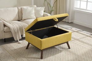 English Elm Mid-century square storage bench with solid wood frame, microfiber upholstery, versatile ottoman seat and tabletop functionality for living room and entryway appeal Yellow W1539P269657