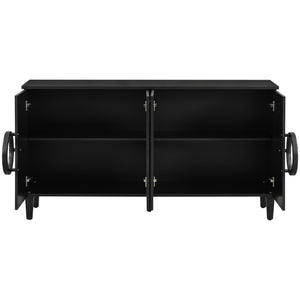 English Elm U_STYLE Elegant Four-Door Sideboard with Adjustable Shelves, 200lb Capacity, French-Inspired Design Black N711P231529B