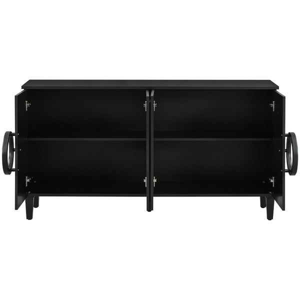 English Elm U_STYLE Elegant Four-Door Sideboard with Adjustable Shelves, 200lb Capacity, French-Inspired Design Black N711P231529B