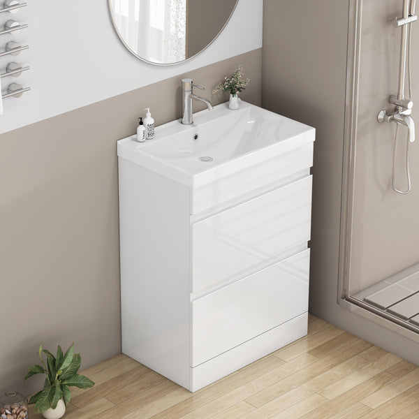 English Elm 24-Inch Bathroom Vanity With Unique Thick Ceramic Basin & Soft-Close Drawers For Modern Spaces W3151S00058