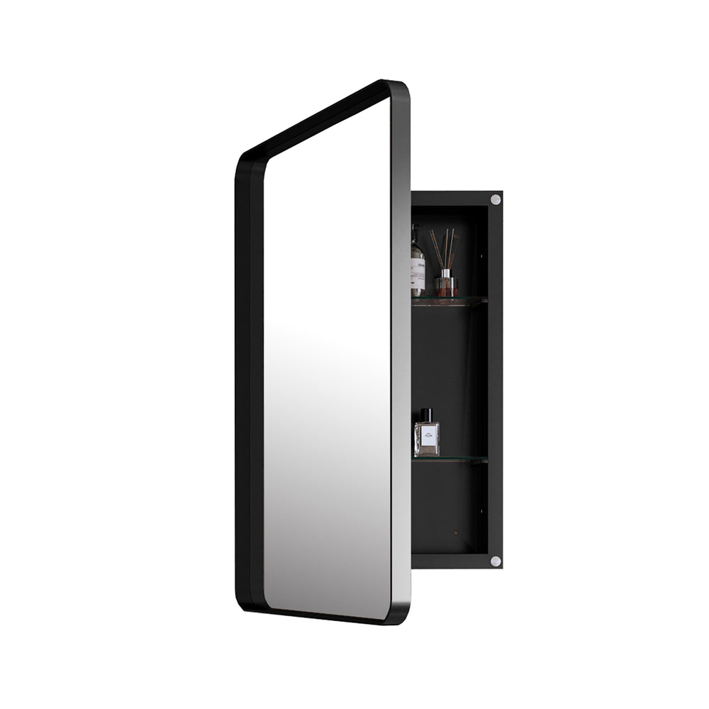 English Elm 20x30 Recessed Black Metal Framed Medicine Cabinet with Mirror, Adjustable Glass Shelves & Sleek Design for Modern Bathrooms W1435P241582