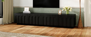 English Elm ON-TREND Elegant Arched TV Stand & Convertible Coffee Table with 4 Drawers Spacious Storage and Durable MDF Finish Black N721P329091B