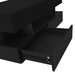 English Elm U-Can Lift-Top Coffee Table with LED Ambient Lighting, Dual Drawers and Adjustable Scalable Design Black N724P290058B