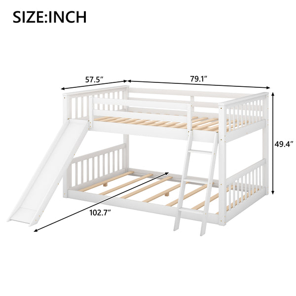 English Elm Full Over Full Bunk Bed With Convertible Slide & Reversible Ladder - Modern White Design & Safety Features GX000708AAK-1