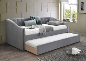 English Elm Contemporary Tufted Burlap Daybed with Pull Out Trundle and Nailhead Trim Detail B011S02043
