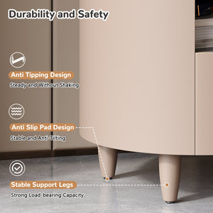 English Elm Christopher Knight Home® - Contemporary Round Nightstand with Drawer & Open Shelf, Curved Bedside Table with Leather Handles khaki 22 L x 22 W x 19.75 H N761P285708M