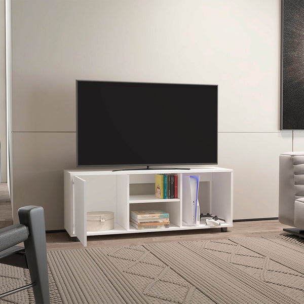 English Elm Tv Stand with Three Open Shelves for Media Storage and Decor, Slim Profile, Eco-Friendly Engineered Wood White 52.76 L x 20.47 W x 4.72 H B097P296851