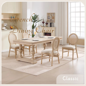 English Elm French Country Dining Chairs Set Of 2 - Upholstered Rattan Back, Stackable, Elegant For Any Space W3426P322684