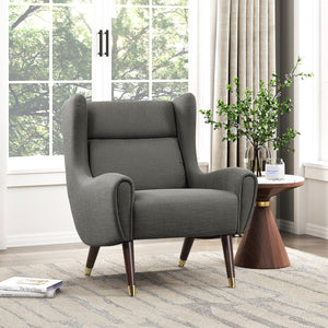 English Elm Modern Wingback Upholstered Accent Chair with Solid Wood Frame, Gold-Tip Legs, Plush Pocket Coil Comfort Dark Gray 30.5 L x 33.5 W x 32 H B011P393059