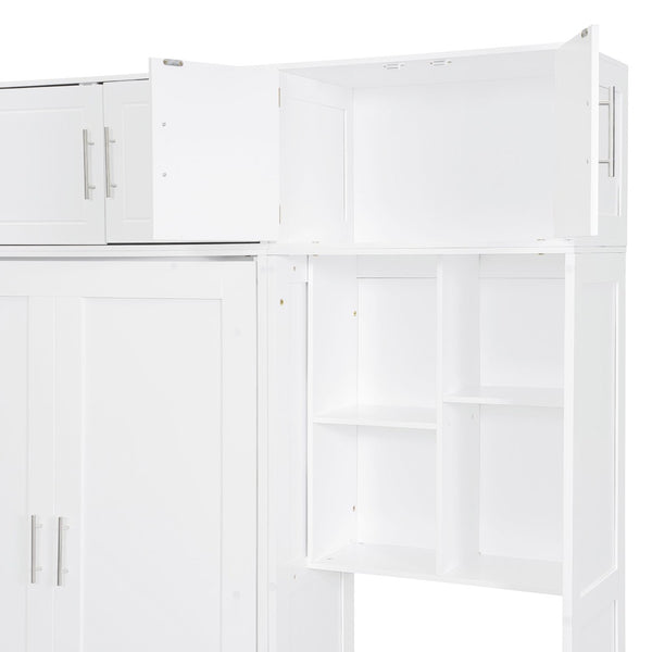 English Elm Full Size Murphy Wall Bed with Fold Away Desk Cabinet and Shelves for Small Spaces N708S00020K-1