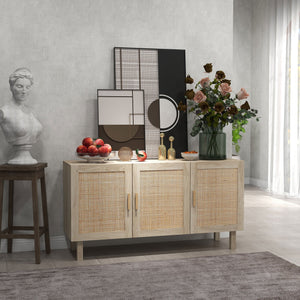 English Elm Homcom Boho Sideboard Buffet Cabinet With Rattan Doors, Adjustable Shelves & Stylish Natural Finish W2225P217722