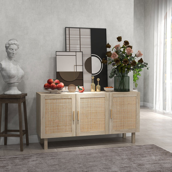 English Elm Homcom Boho Sideboard Buffet Cabinet With Rattan Doors, Adjustable Shelves & Stylish Natural Finish W2225P217722