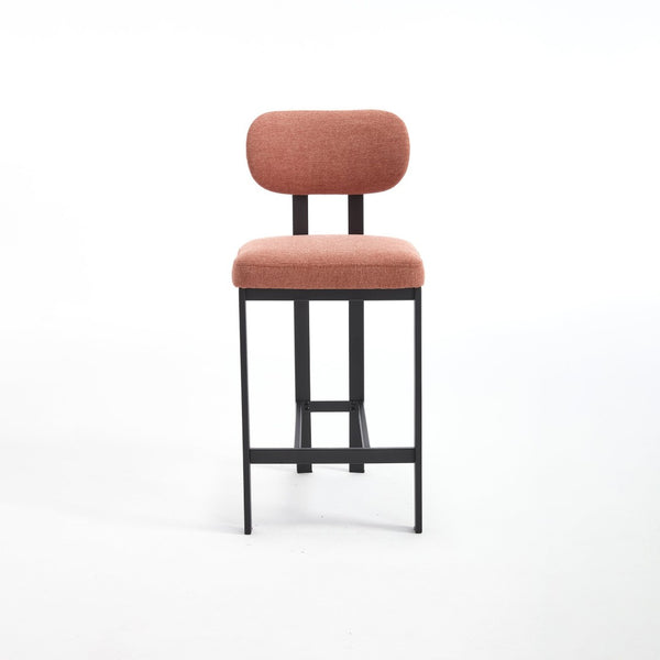 English Elm Bar Stools Set of 2 Upholstered Fabric Seat with Foam Cushion Black Metal Legs Orange W3244P310203