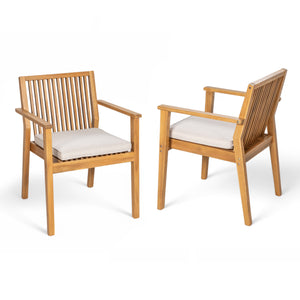 English Elm Christopher Knight Home® - Patio Acacia Wood Dining Chairs Set of 2 with Waterproof Cushions, Ergonomic Armrests, 400 lb Capacity Beige,Natural N779P234497N