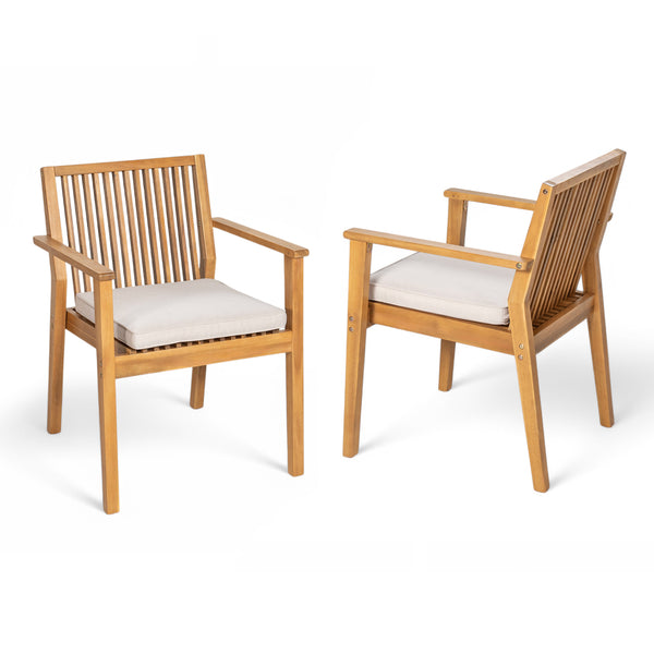 English Elm Christopher Knight Home® - Patio Acacia Wood Dining Chairs Set of 2 with Waterproof Cushions, Ergonomic Armrests, 400 lb Capacity Beige,Natural N779P234497N