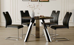 English Elm Table 5-Piece Dining Set: Contemporary Round Sintered Stone Top With 4 Stylish Black Chairs & Legs W2920S00017-GIGA