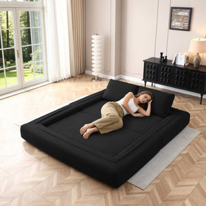 English Elm 81'' Corduroy Floor Sofa Convertible Loveseat Futon Sleeper with Foam Fill and Pillows Black W1117P459730