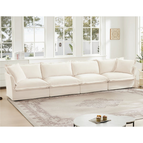 English Elm Slipcovered Long Sofa - Cloud-Like 4-Seater Couch In Cream Chenille, Removable Covers, Extra Deep Comfort W3041S00008-GIGA