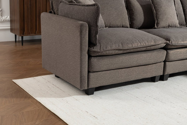 English Elm Modern Chenille Sectional Sofa with Ottoman Modular Layout for Spacious Living Rooms Antique Grey W2530S00018