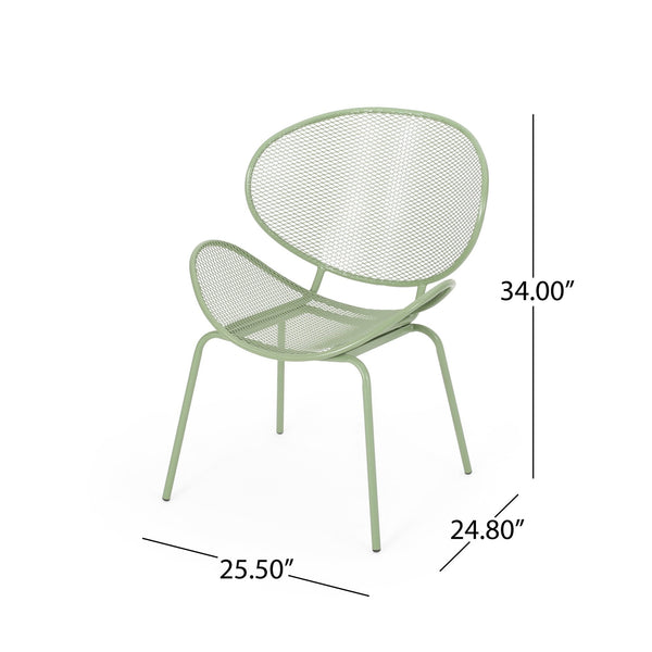 English Elm Christopher Knight Home® - ELBA Modern Mesh Shell Chat Set with Powder-Coated Iron Frame, Retro Minimal Outdoor Seating Green N775P250740G