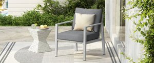 English Elm Christopher Knight Home® - Silver Aluminum Lounge Chair with Gray Cushions, Rope Accents, Weather-Resistant Frame for Patio Comfort and Style N767P237034W