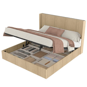 English Elm (queen) Walnut Platform Storage Bed Hydraulic Lift Mdf Frame Wooden Slat Base W1858S00007