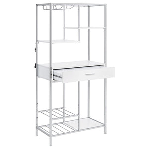 English Elm Draper Gloss White Led Wine Cabinet with Chrome Frame and Open Bar Shelving B062P441294
