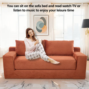 English Elm Loveseat Convertible Corduroy Sofa Bed with Memory Foam & Steel Frame, No Assembly, Compact Orange W3561P331999