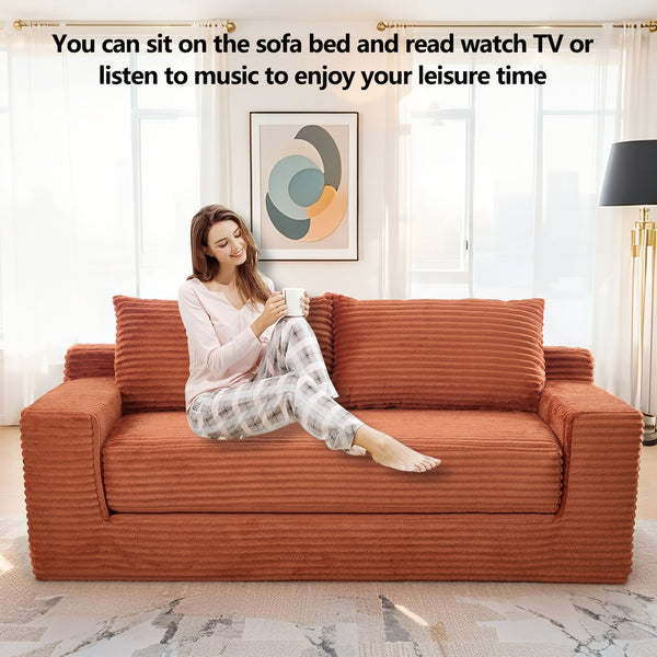 English Elm Loveseat Convertible Corduroy Sofa Bed with Memory Foam & Steel Frame, No Assembly, Compact Orange W3561P331999