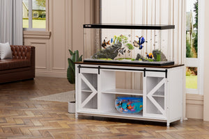 English Elm Metal Aquarium Stand with Cabinet for 80 Gallon Tank, White Storage Shelves, 1000LB Top Load Capacity, Durable Steel Frame, 58.9"L x 19.7"W x 32.6"H W1162P206000