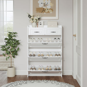 English Elm 1250 White Shoe Cabinet With 3 Drop-Down Doors & 2 Drawers – Stylish, Space-Saving Storage Solution! W1320P236450