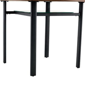 English Elm Table Set Round 42 Inch Wood Grain Mdf Dining with Glass Inset and Two Pu Chairs W1151S04494