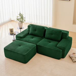 English Elm 82" Modern L-Shaped Modular Sectional Sofa with Plush Corduroy, Deep Ergonomic Seats & Movable Ottoman Green W714S01483