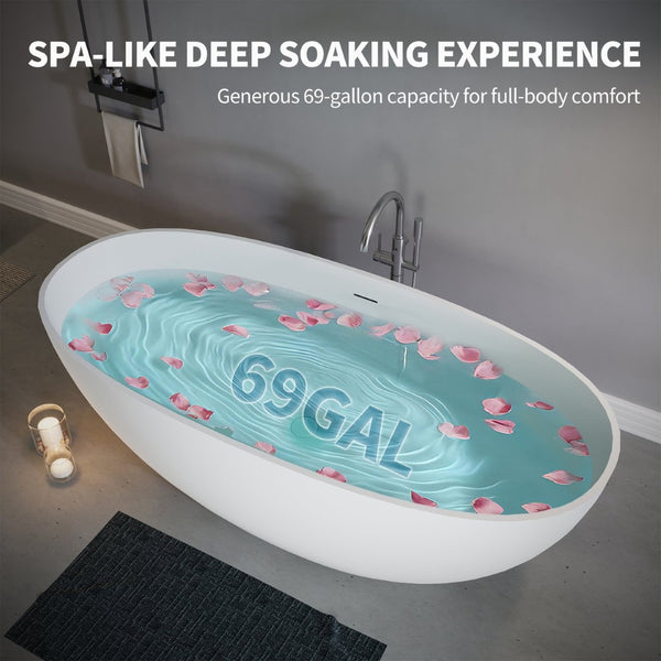 English Elm 65" Stone Resin Freestanding Soaking Tub Matte Sculptural Spa Bath Luxury W1920P410094