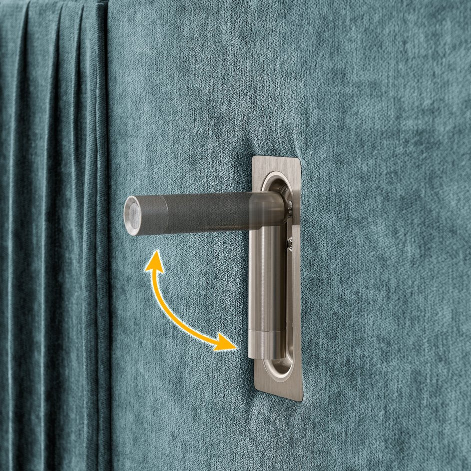 English Elm King Modern Upholstered Platform Bed with Pleated Chenille Headboard, Built‑in Nightstand & Lamp Blue-Green W487S00392