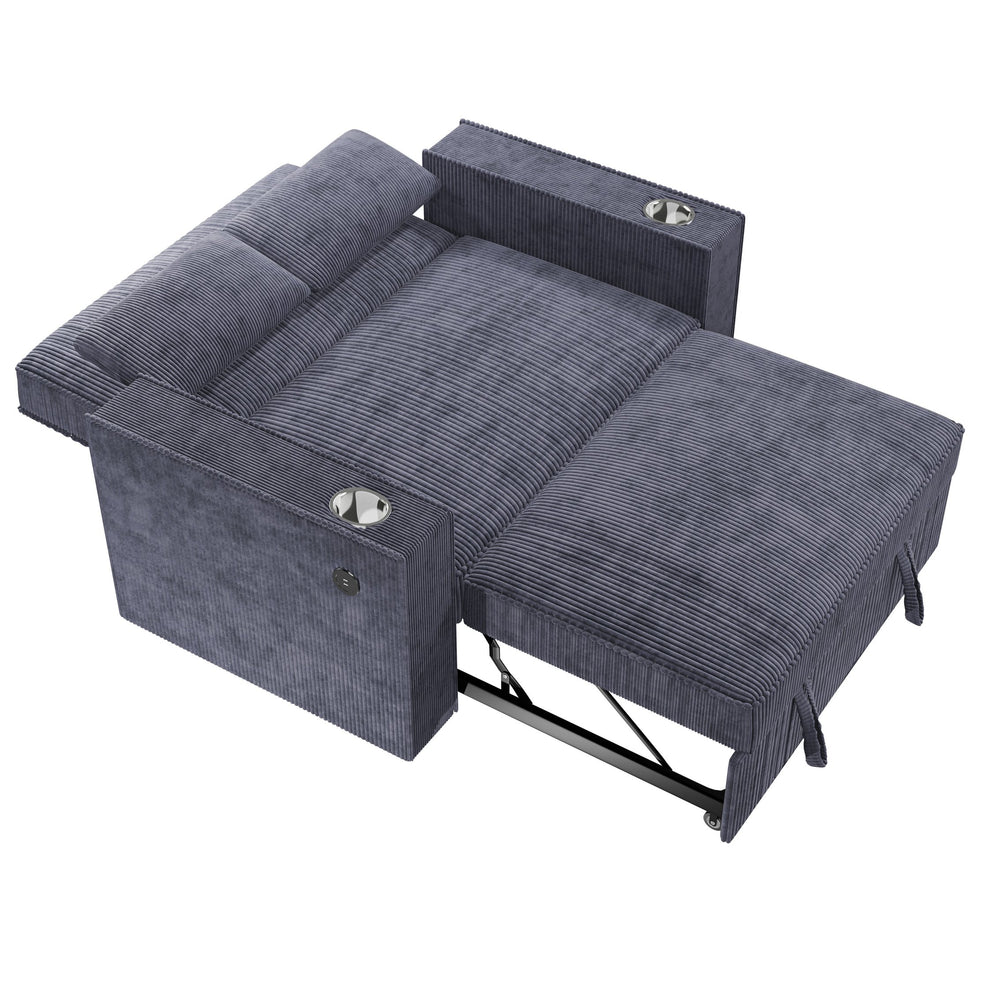 English Elm Dark Gray Corduroy Convertible 2-Seat Sleeper Sofa with Cup Holders, USB Ports, Pillows, Tufted Comfort B011S01584