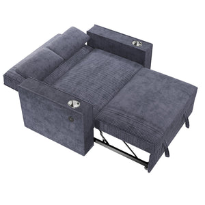 English Elm Dark Gray Corduroy Convertible 2-Seat Sleeper Sofa with Cup Holders, USB Ports, Pillows, Tufted Comfort B011S01584