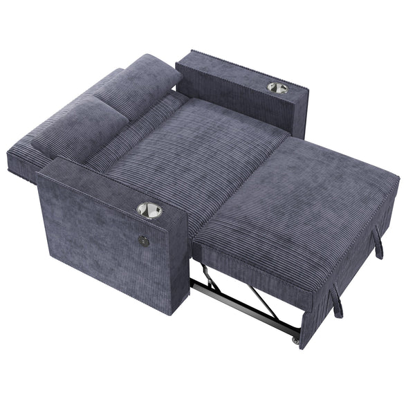 English Elm Dark Gray Corduroy Convertible 2-Seat Sleeper Sofa with Cup Holders, USB Ports, Pillows, Tufted Comfort B011S01584