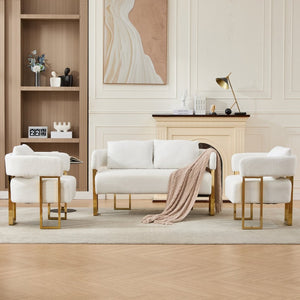 English Elm Ts Velvet Accent Chair with Gold Metal Legs Glam Art Deco Style for Living Room White+Gold W2311S00004
