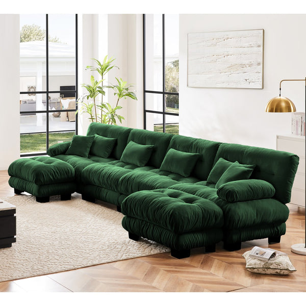English Elm Free Modular U-Shaped Sectional Sofa - Customizable 4-Seater Couch With Chenille Fabric & 2 Ottomans W714S01096