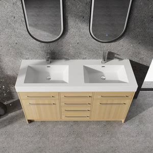 English Elm 60" Freestanding Bathroom Vanity With Double Sink, Soft-Close Doors & Drawers In Original Oak Finish P1 W1972P315232-GIGA