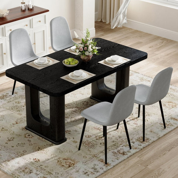 English Elm Table Set: Modern Black Wood Dining Table & 4 Light Gray High-Resilience Chairs For Comfort & Style W1151S04316-GIGA