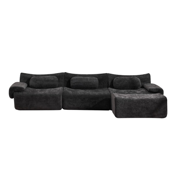 English Elm Modular Chenille Deep Seat Sectional Sofa with Bamboo Frame for Living Room Lounge Black W1829S00071