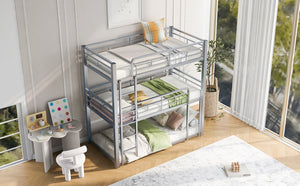 English Elm Metal Triple Bunk Bed Steel Frame Twin Three Tier Guardrails for Shared Rooms Silver GX000230AAN