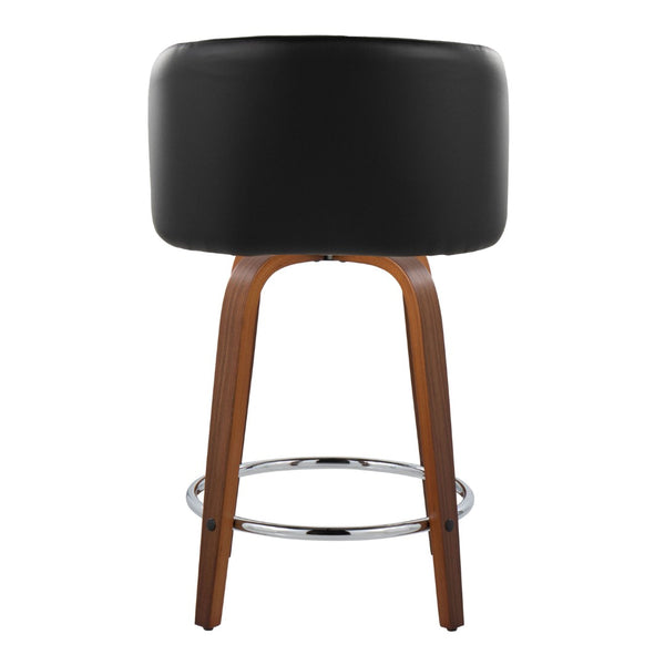 English Elm Fixed-height Swivel Counterstools with Walnut Legs Tufted Faux Leather Seat Set of 2 B202S01744